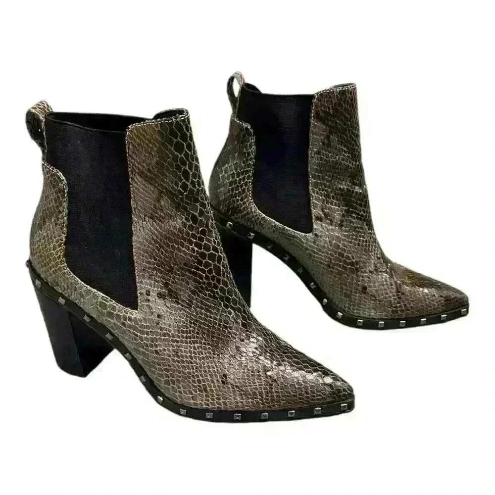 CHARLES BY CHARLES DAVID Duke Snakeskin Pattern Stud Detail Boots, Size 6.5